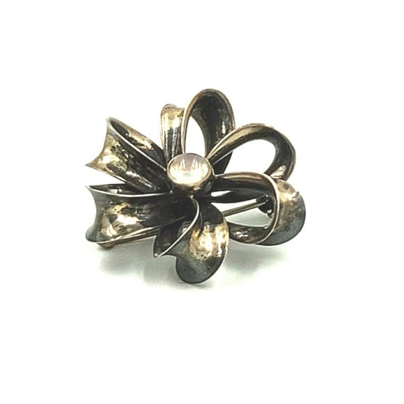 Danish Sterling Silver Opal Bow Brooch - Picture 3 of 12